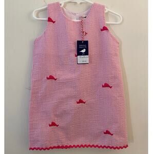 NWT Piping Prints Seersucker Shift Embroidered Pink White Dress 2T MV Striped